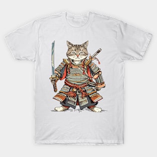 Japanese Samurai Cat with Sword T-Shirt